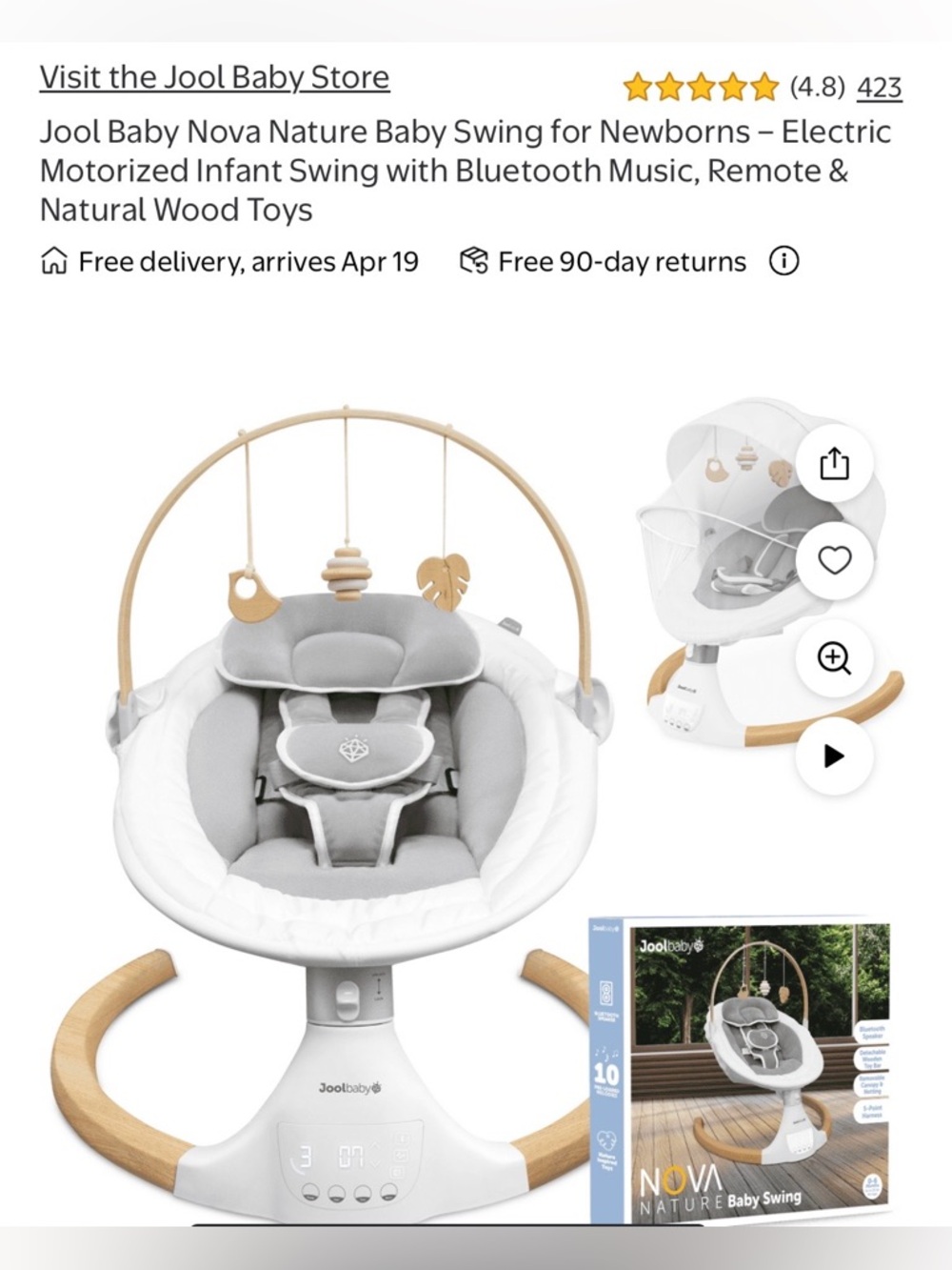 Nova Nature Electric Baby Swing — Gray and White LIKE NEW!